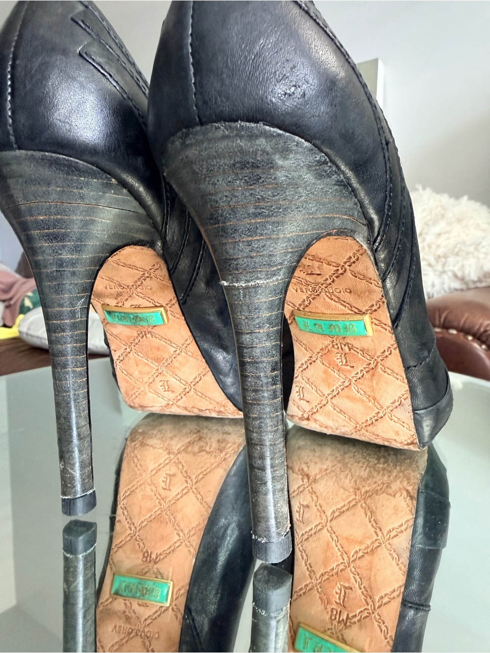 L.A.M.B. Tansy High Heel Peep Toe Vero Cuoio Italian Leather Pump Shoes - Picture 4 of 4
